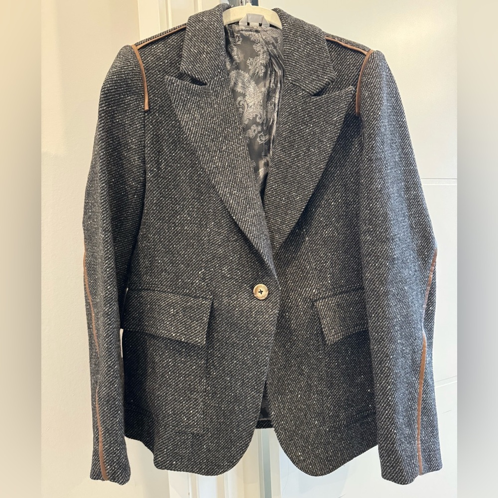 Women's Charcoal Tweed Blazer with Tan  Accents